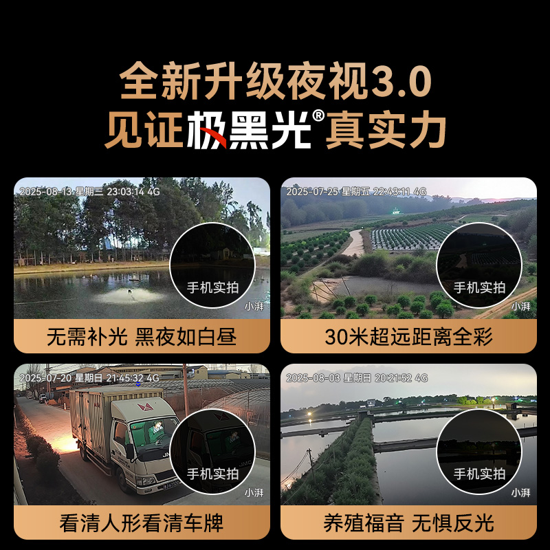 小湃Z5GPro极黑光4G摄像头终身免费流量室外全景防水家用手机远程监控器高清大图