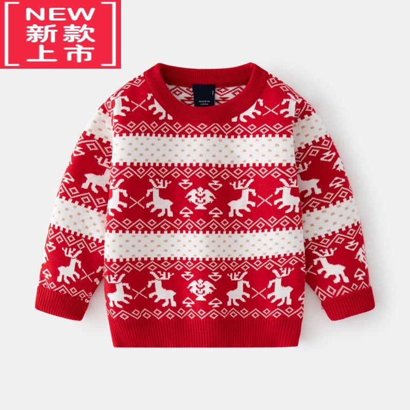 可莉允2022秋冬儿童双层棉线针织毛衣男童圆领套头毛衫男宝卡通恐龙上衣图片