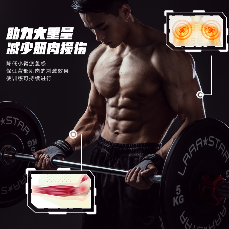 劳拉之星LS0796助力带硬拉健身手套握力带引体向上练背男女护掌高清大图
