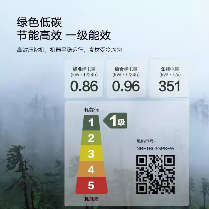 松下(Panasonic)632升 大容量风冷无霜对开门冰箱 银离子抗菌 -32℃速冻功能 NR-TB63GPB-W