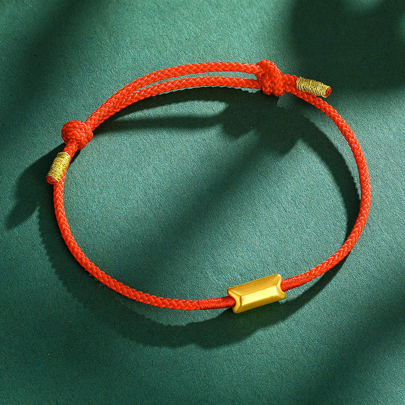 梦金园黄金暴富小金条本命红绳手串女时尚小金砖足金手链