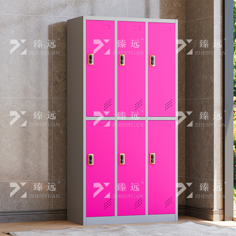 臻远 ZY-GYGC-99 彩色员工更衣柜感应锁存包柜浴室换衣柜健身房多门储物柜 六门白框红门