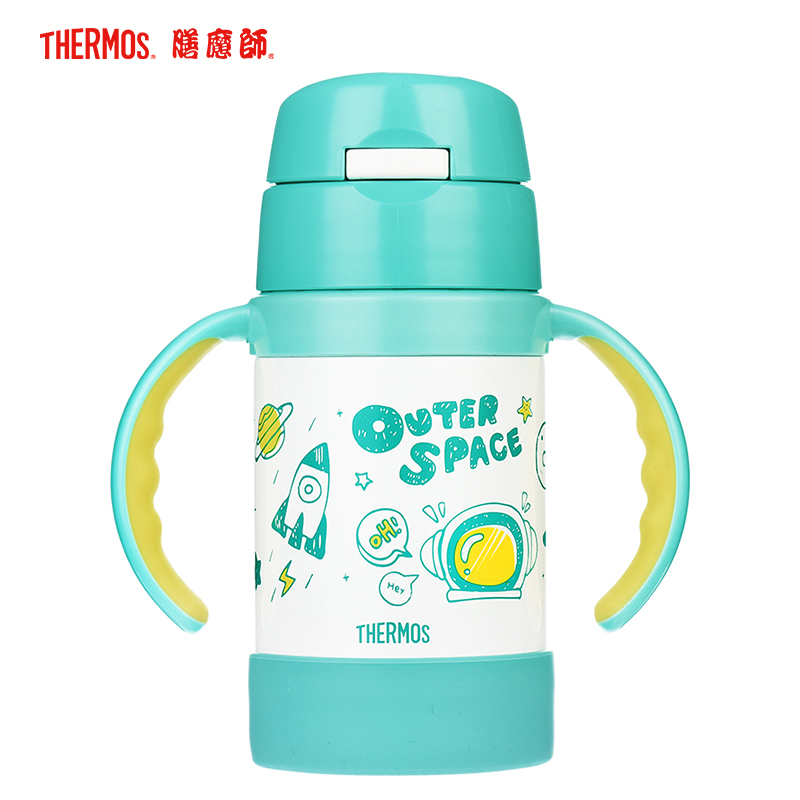 膳魔师（THERMOS）保温杯FEC-280S火箭绿色GY儿童吸管杯保温杯轻巧便携自带把手280ML