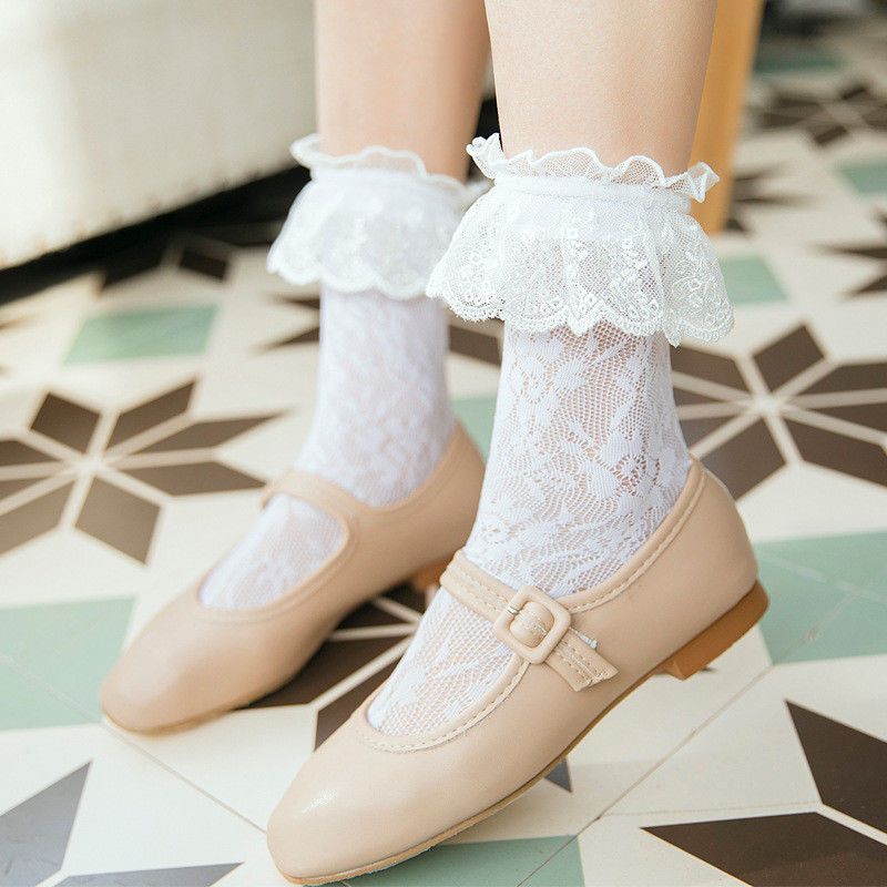 日系少女可爱草莓蕾丝花边小腿袜lolita袜子萝洛丽塔中长堆堆袜子白花