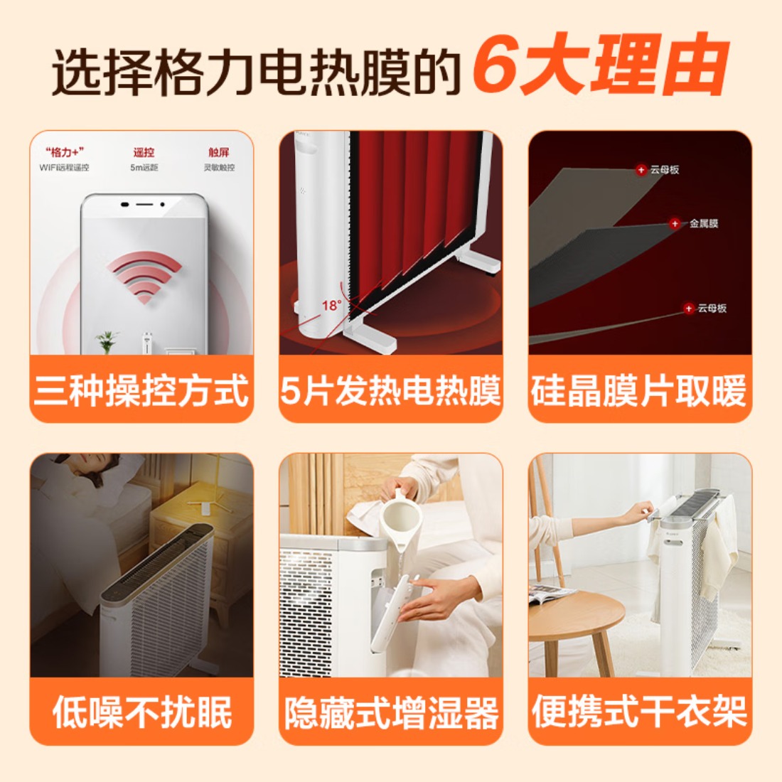 格力(GREE)取暖器电热膜电暖器节能加热遥控WIFI智能2500w大功率速热防烫低噪电暖器电热膜 NDYQ-X6025高清大图