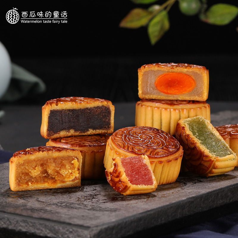 【6味10饼】西瓜味的童话 缤纷礼 月圆中秋 广式月饼礼盒800g（80g*10枚）传统糕点 中秋节礼
