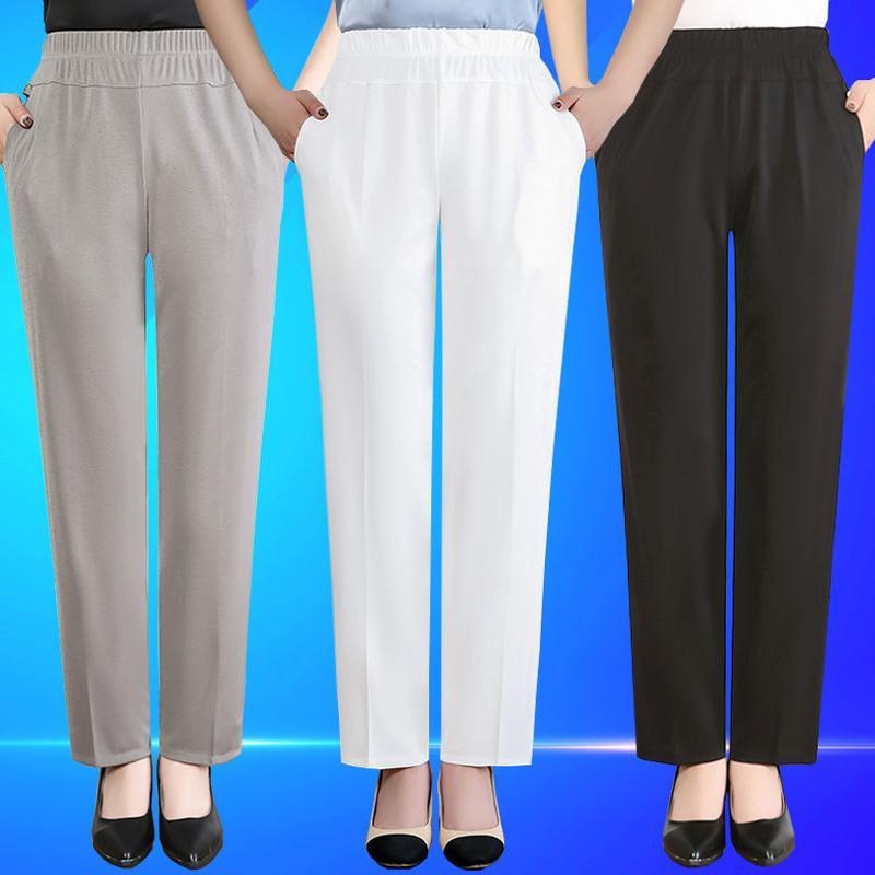 白色xl建议90115斤中老年女裤夏季冰丝薄款妈妈裤子外穿直筒高腰休闲