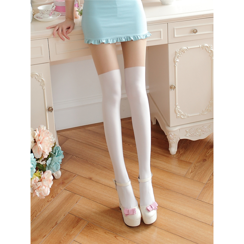 ideamini日系可爱假高筒长筒白色丝袜少女jk软妹萝莉连裤袜子夏季薄款