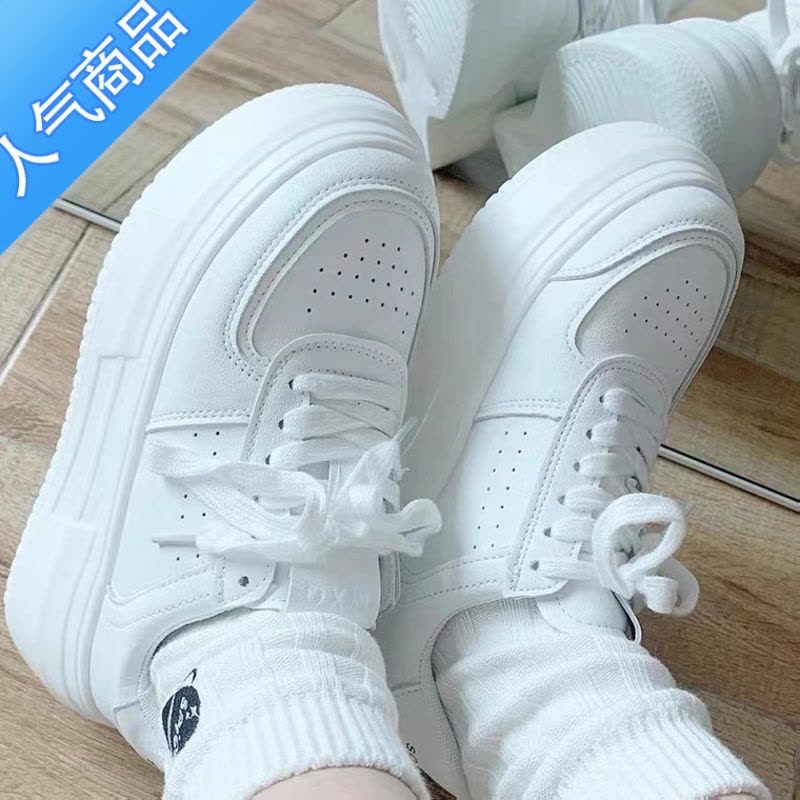 SUNTEK厚底松糕鞋子女2023年新款春夏季学生增高透气小白鞋运动休闲板鞋图片