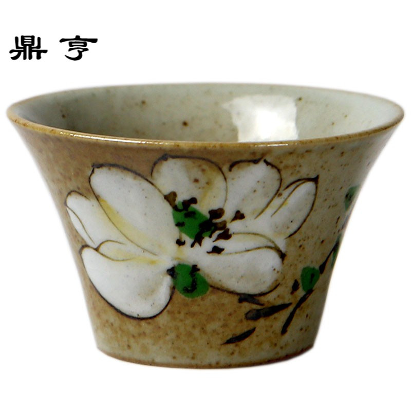 鼎亨 仿柴烧老岩泥品茗杯 景德镇手绘写意花卉麦穗主人杯 茶具
