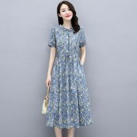 碎花连衣裙女短袖2021夏季新款文艺小清新显瘦中长款中年妈妈裙子 兰花 [M建议95-105斤]
