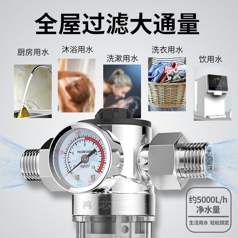 传统经典黄铜款配6分活接 家用自来水前置净水器全屋过滤器反冲洗滤水器防生锈升级版