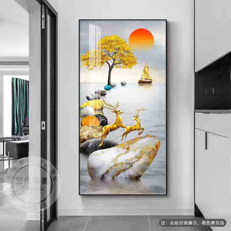 维诺亚入户玄关装饰画轻奢正门对面墙壁画简约玄幻走廊过道竖版挂画 JLJ石运生辉