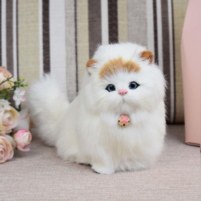 仿真猫咪玩偶会叫小猫咪摆件益智可爱假猫咪儿童玩具公仔生日礼物 高档仿会叫橘色猫咪+送毛绒垫子