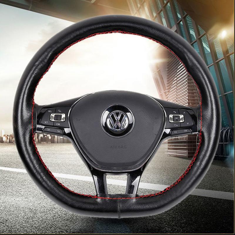 真皮手缝汽车方向盘套防滑耐磨透气四季通用型手工缝制皮汽车把套超纤