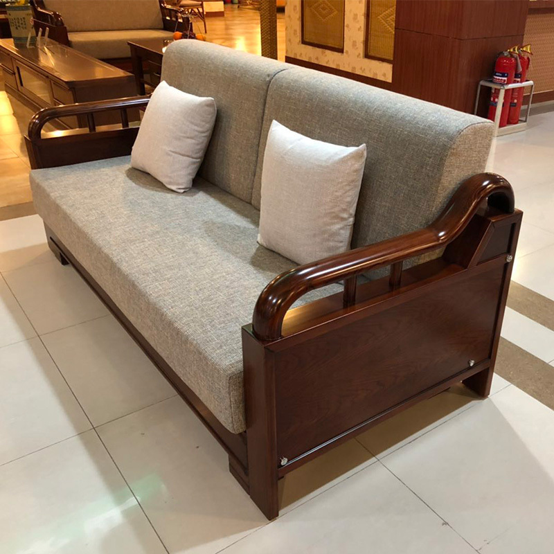 儒佳三人位沙发中式沙发客厅整装实木布艺沙发橡木