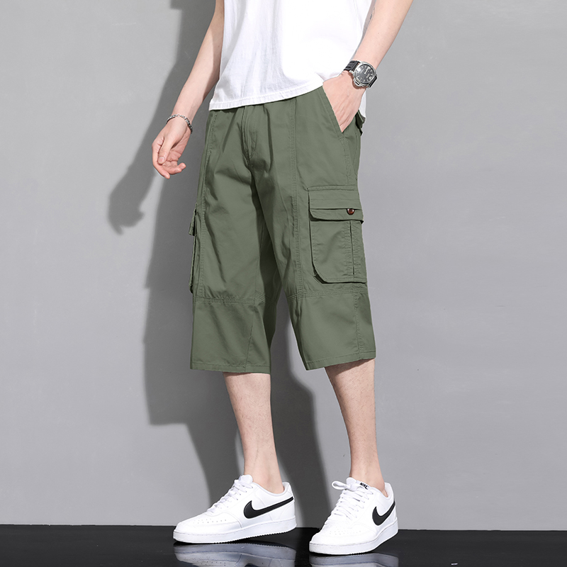 渔人船长夏季男士工装七分裤轻薄透气纯棉休闲运动裤短裤中裤