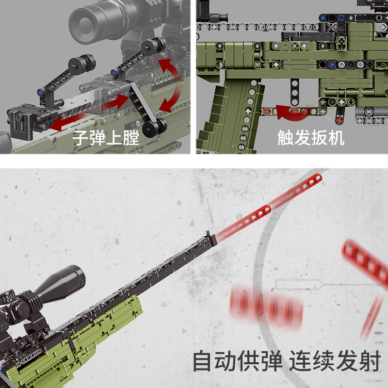 男孩AWM模型拼装玩具手枪98K绝地求生吃鸡积木枪可发射对战玩具枪 生日礼物高清大图