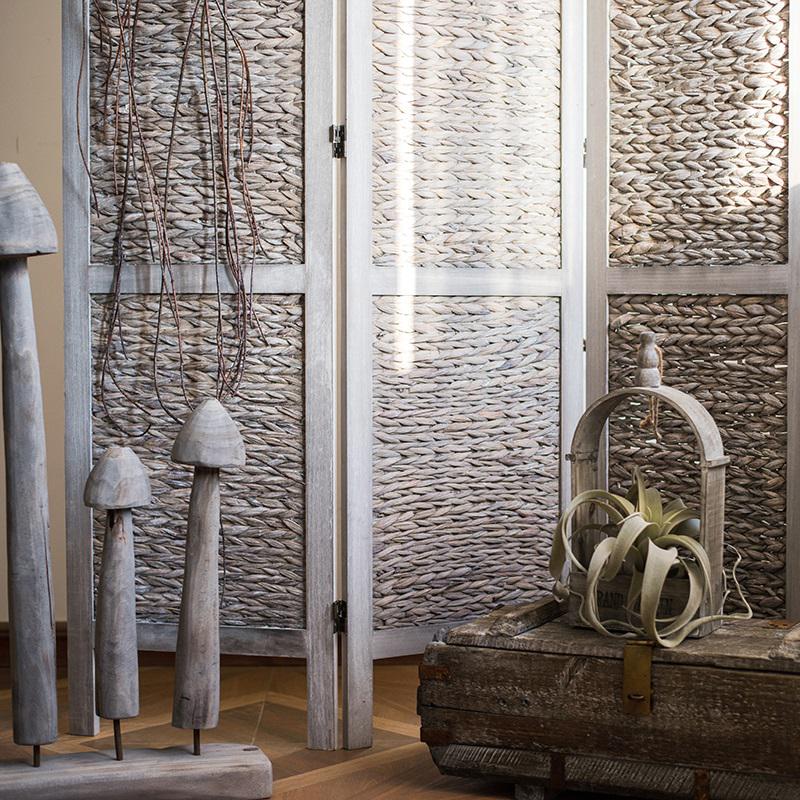 汐岩手工编屏风装饰隔断 三扇折叠 美式欧式设计师拍摄道具 草编屏风A高清大图