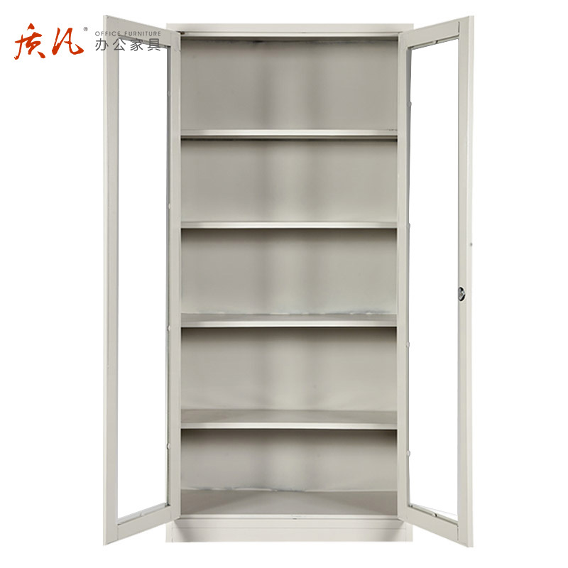 质凡钢制通体玻璃双开门文件柜