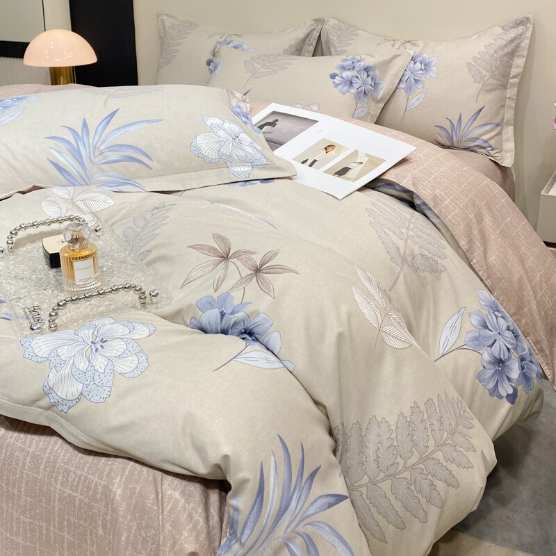 洁丽雅(grace) 优棉四件套(花亦语) 双人床通用四件套夏季凉感床席200*230cm JLY-3402高清大图