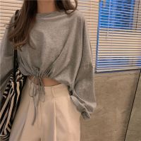 春季韩版宽松高腰短款长袖白色上衣女t恤学生潮ins露脐秋衣外穿潮