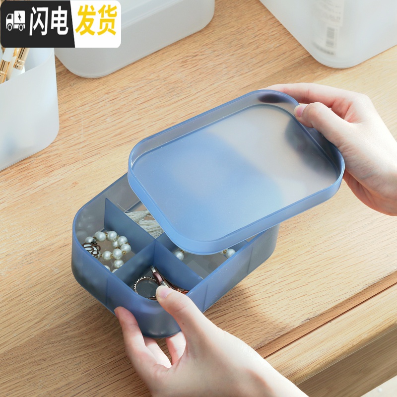 三维工匠桌面收纳盒化妆品盒子办公桌塑料小置物架护肤品透明整理盒化妆盒高清大图