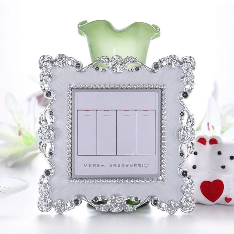 欧式树脂开关墙贴开关罩开关插座保护套开关贴标识防尘开关套玫瑰花边