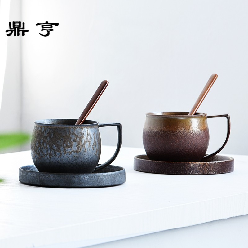 鼎亨创意手工陶瓷马克杯办公室水杯个人杯情侣咖啡杯带碟勺套装茶