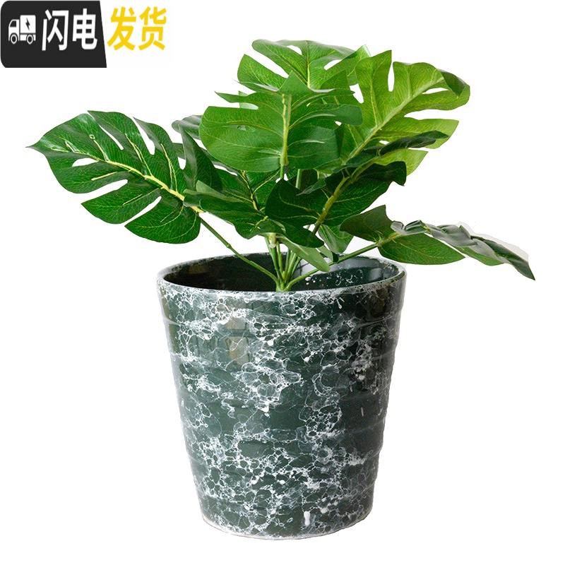 三维工匠欧式简约花盆陶瓷特大号落地阳台客厅桌面绿萝虎皮兰花盆批发 白流釉高款(送塑料托盘) 大花盆容器