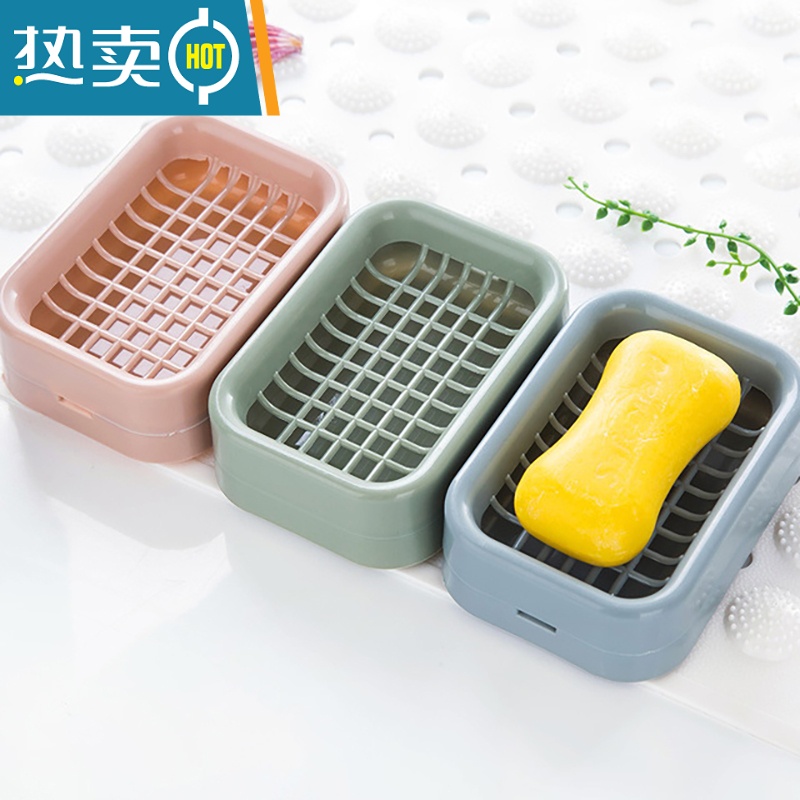 敬平家用浴室双层沥水肥皂盒卫生间手工皂架香皂盒北欧皂盒皂托 北欧粉+北欧绿高清大图