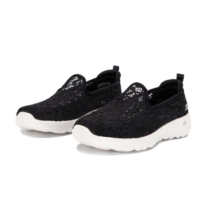 Skechers斯凯奇女鞋新款夏季一脚蹬休闲鞋轻质蕾丝健步鞋896020-BKW ZP高清大图