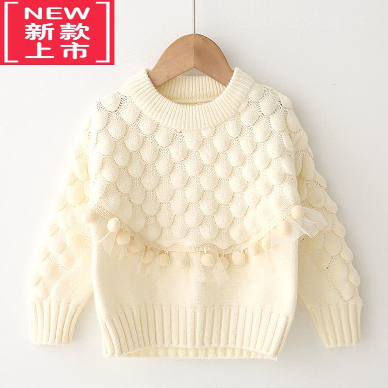 可莉允女童毛衣秋冬加绒加厚洋气宽松针织衫套头宝宝毛衫1-5岁公主蕾丝4图片