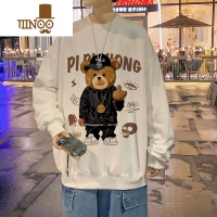 YANXU小熊印花无帽卫衣男款潮牌圆领宽松长袖t恤大码嘻哈高街外套