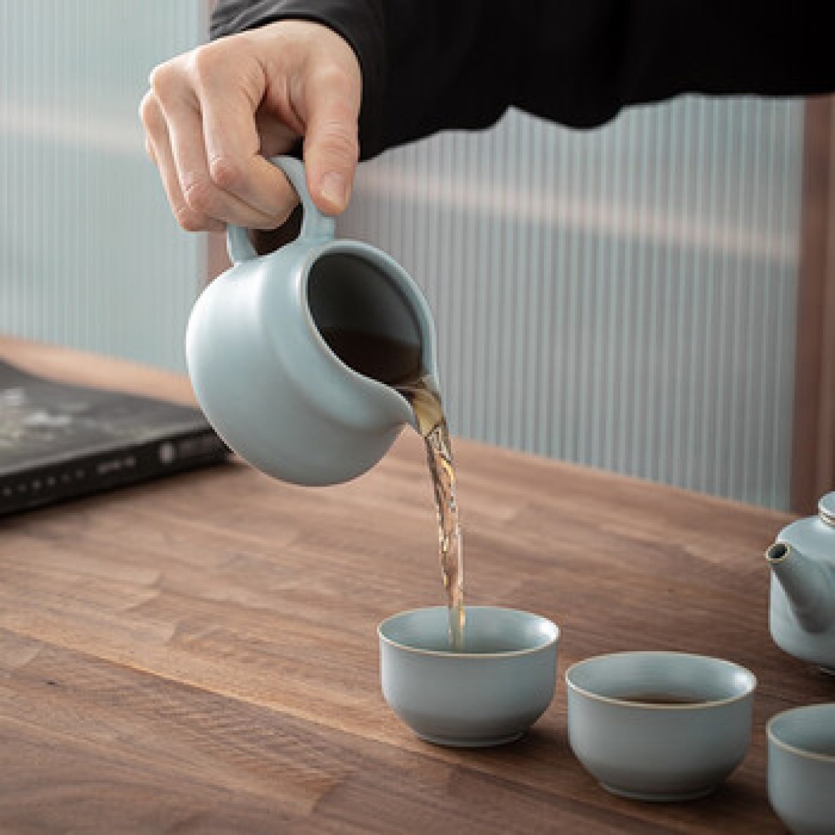 苏氏陶瓷汝窑功夫茶具套装可开片可养汝瓷10头钟德壶礼盒J0430节日伴手礼_高清大图