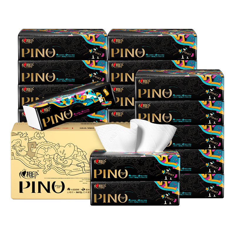 心相印品诺80抽四层印花塑装面巾纸(心上玫瑰香) 18包一箱高清大图