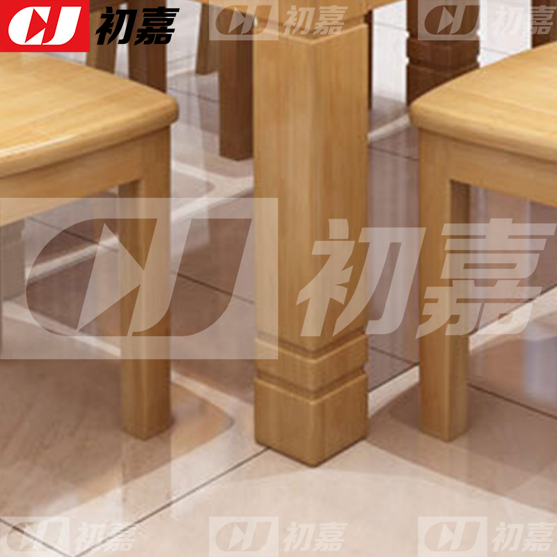 初嘉(CJ)实木餐桌椅组合原木色长方形餐桌椅 1.3米一桌六椅高清大图