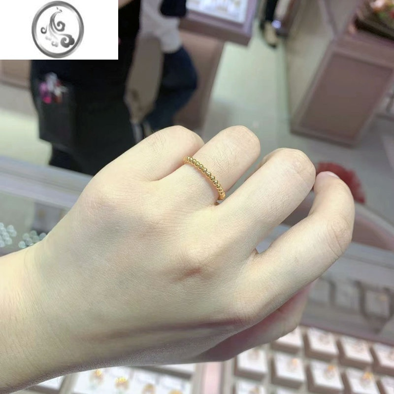 JiMi珠边光珠戒指女银银素圈玫瑰金小众ins滚珠叠戴混搭圆珠食指戒