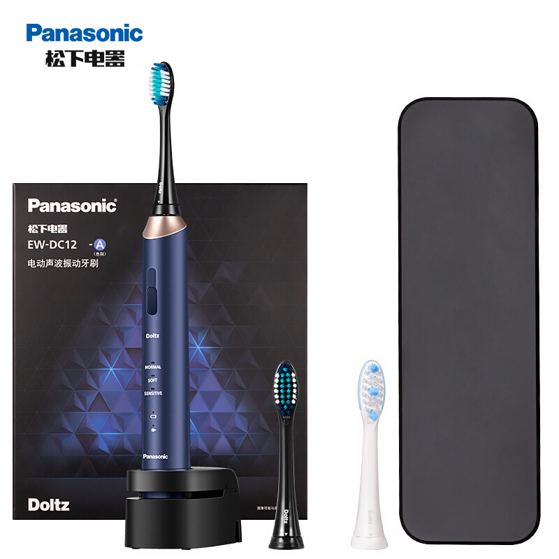 松下(Panasonic)电动牙刷成人声波震动男女小光环系列软毛充电式 EW-DC12-A 蓝色