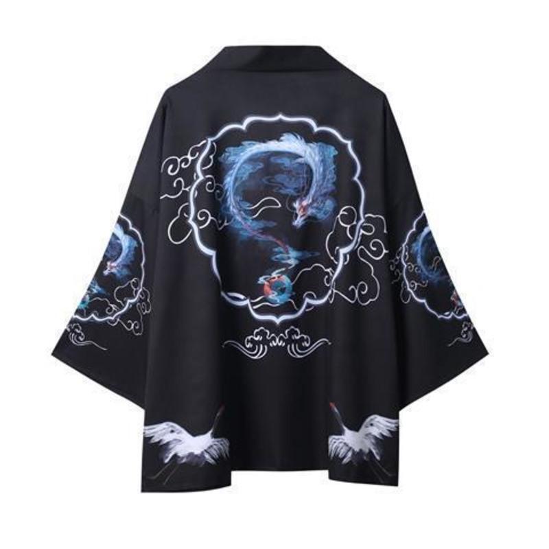 kimono道袍男中国风防晒服带龙的衣服衬衫仙鹤披风日系小和服开衫 纯白111 S[90斤以下穿]