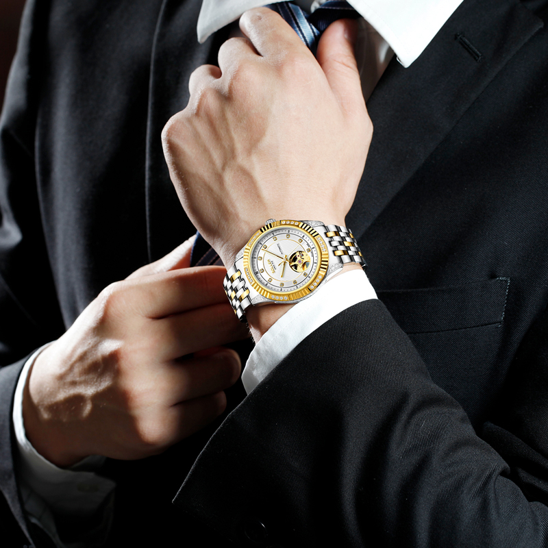 梭伦(SOLLEN)新款手表正品自动机械表男表陀飞轮夜光时尚休闲正装钢带防水男士手表SL-9006高清大图