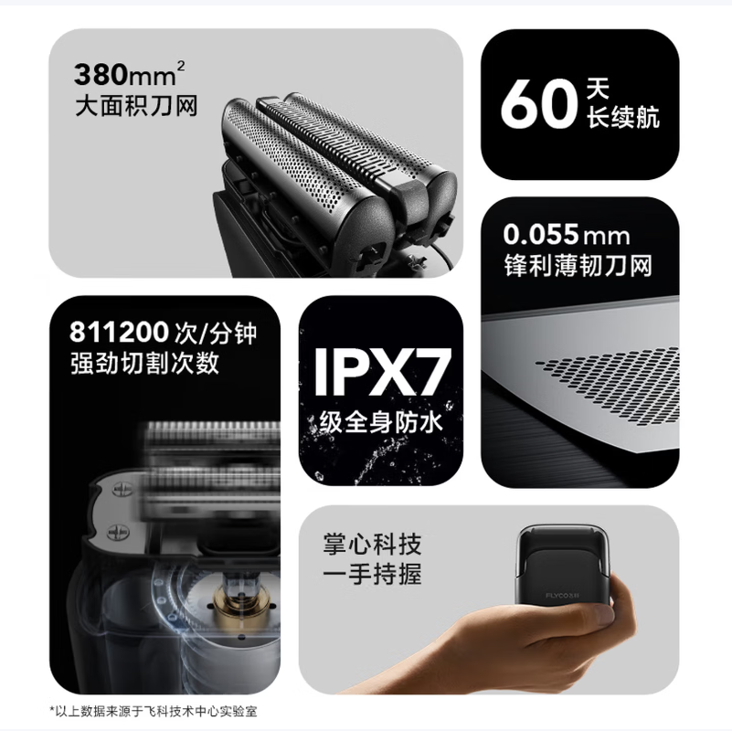 飞科FLYCO 贴面电动剃须刀高效清洁持久续航便携设计高清大图