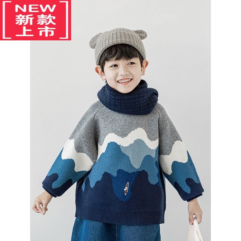 可莉允男童芝麻提花圆领休闲毛衣2022秋冬新款儿童精致刺绣针织衫潮图片