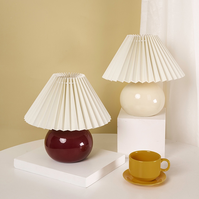 古达台灯ins风装饰复古百褶少女北欧褶皱灯卧室床头小台灯fsb参数