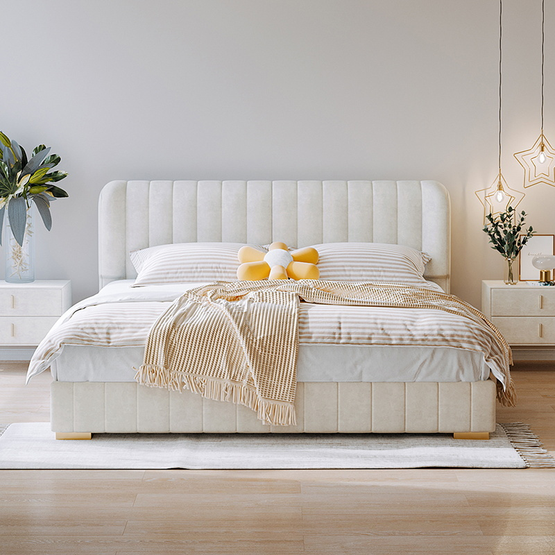 冬熊北欧轻奢布艺床现代简约科技布床小户型主卧室双人齐边软包床