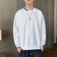 男装春秋季新款圆领卫衣男士韩版潮流拼色长袖打底衫宽松百搭衣服 XXL 白色