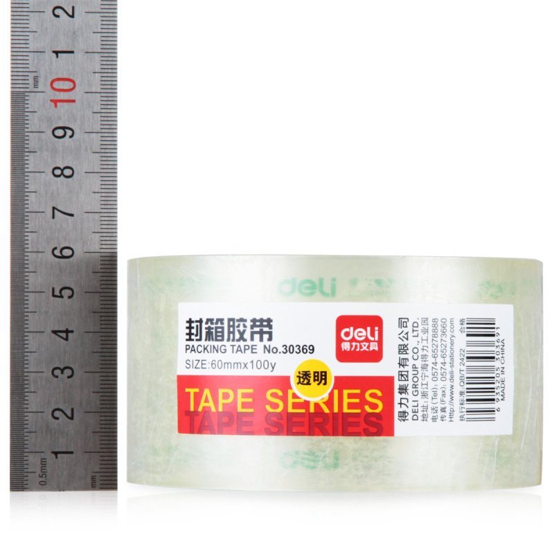 得力(deli) 30369 高透明度封箱胶带/打包胶带 60mm*100y*50um(91.4m/卷) 单卷装