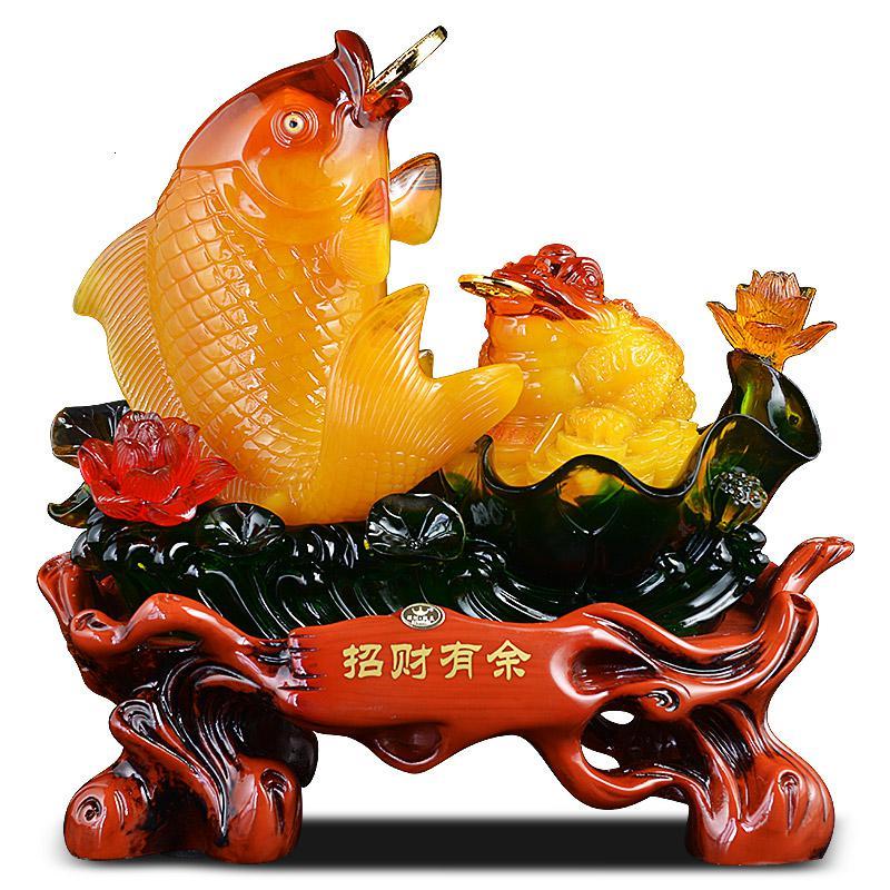 美帮汇有余金龙鱼摆件 牡丹花金蟾金蝉乔迁新居 客厅博古架装饰品