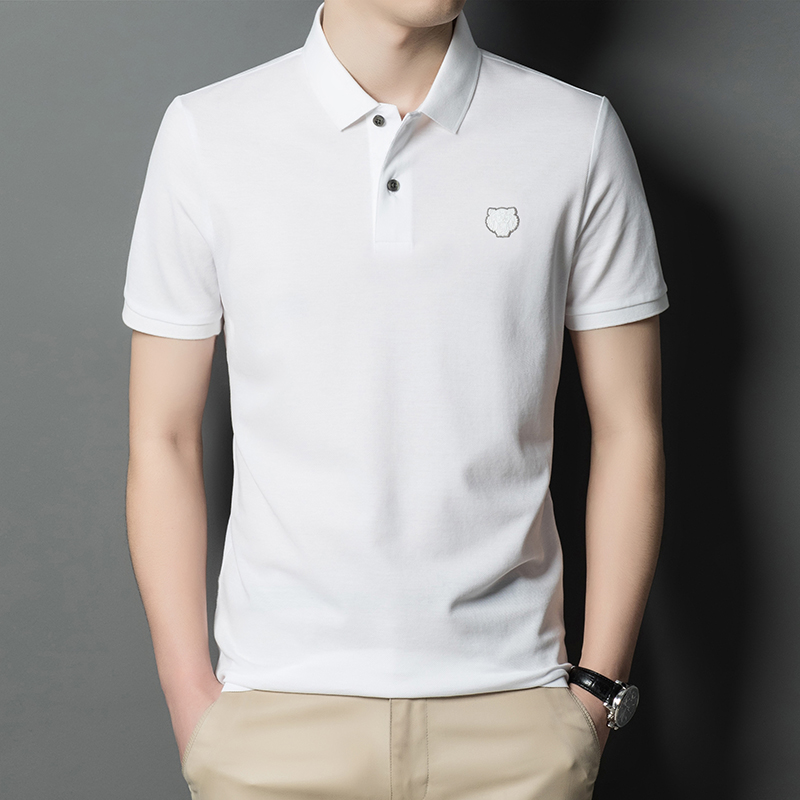 专柜品牌夏季短袖t恤男士翻领商务休闲半袖丝光棉中年polo衫上衣 白色 170