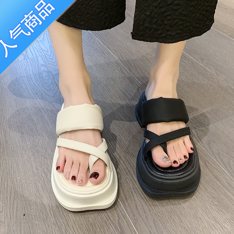 SUNTEK绝美夹趾凉拖鞋女夏季外穿2023新款法式高级感仙女风罗马凉鞋厚底高清大图